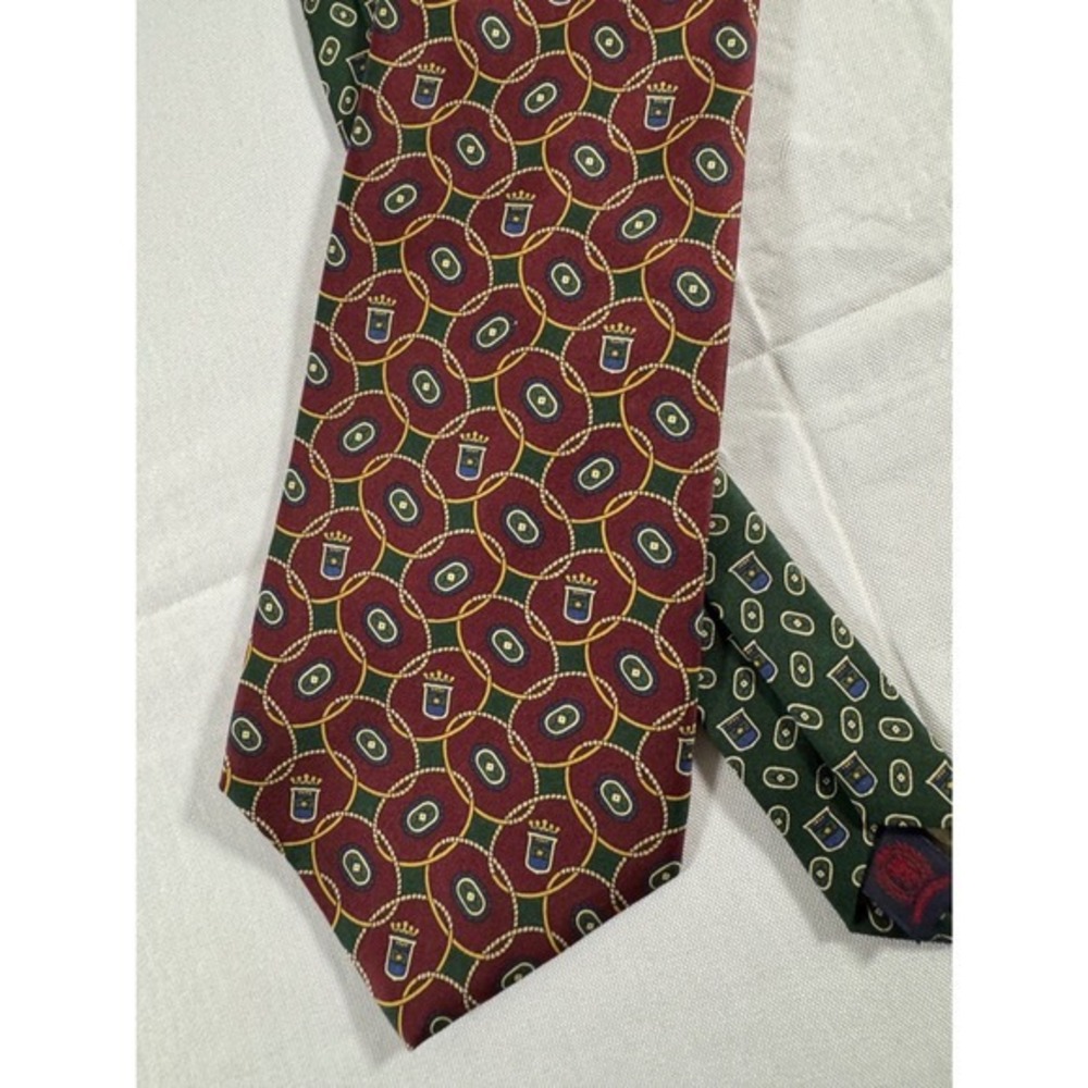 Tommy Hilfiger Mens Silk Tie Burgundy Green Crest Rope Chain Made in USA